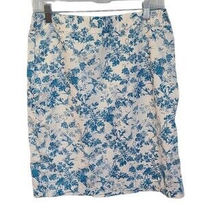Garnet Hill Blue Floral Toile Pencil Skirt 6P Cotton Stretch Coastal Chic Preppy